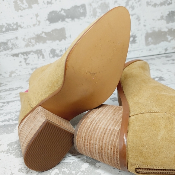 New BP Brynne Beige Fabric Upper Pointed Toe Block Heel Ankle Boots H886 - Picture 8 of 11